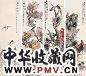 曹华 何煜 陆龙 倪田 1913年作 祝寿图 四屏 设色纸本