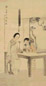 曹华 1914年作 课儿灯下学涂鸦图 立轴 绢本、设色