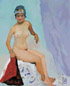 庞均 2003年作 蓝头巾 油画 画布