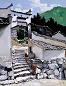 庞均 2005年作 千年村屋 画布