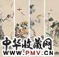 金章 花鸟 四屏 纸本