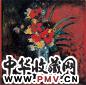 唐海文 红色背景前的花束 油画 画布