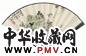 江采 1941年作 秋林古寺 成扇 设色纸本