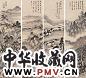 王溥 山水 四屏 设色纸本