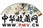 金梦石 叶尔恺 竹雀图 草书诗 成扇 设色纸本