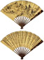 吴华源 张珩 1941年作 夏山萧寺图 行书倪云林诗 成扇 水墨泥金笺