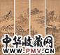 陈靖 山水 四屏 设色绢本