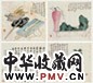王振声 1890年作 竹香共砚图记 册页(12开) 设色纸本
