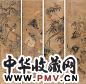伍学藻 花鸟 四屏 设色绫本