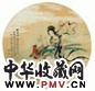 叶大荣 天女散花 圆光(带框) 纸本设色