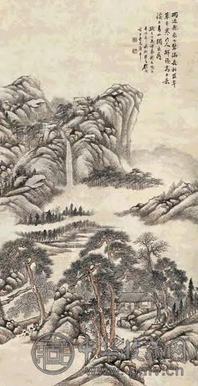 顾颐 溪山高隐 立轴 设色纸本