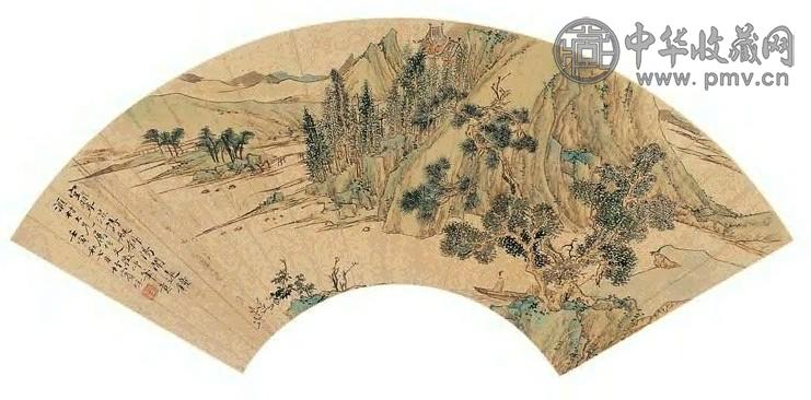 沈焯 壬寅(1902年)作 山水 扇面 设色金笺