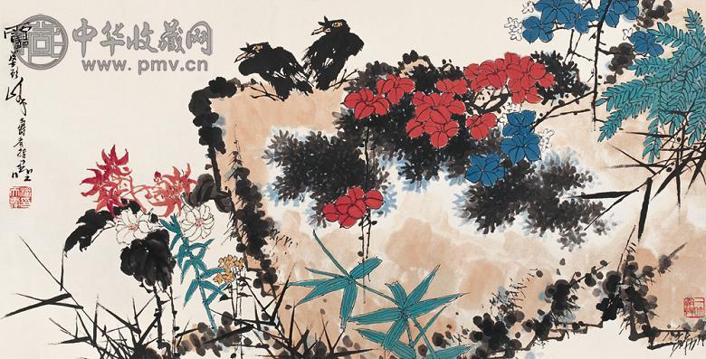 潘天寿 花鸟镜心 镜心 设色纸本