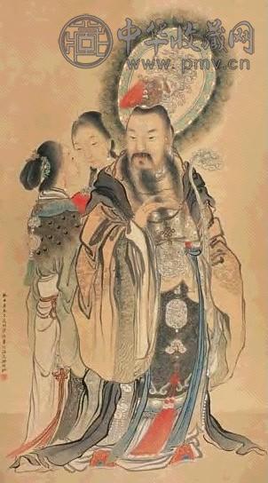 沙佐 天官图 立轴 设色纸本
