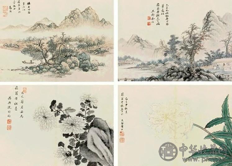 高简 张昉 金侃 等 山水 花卉 册页(5开选1) 纸本