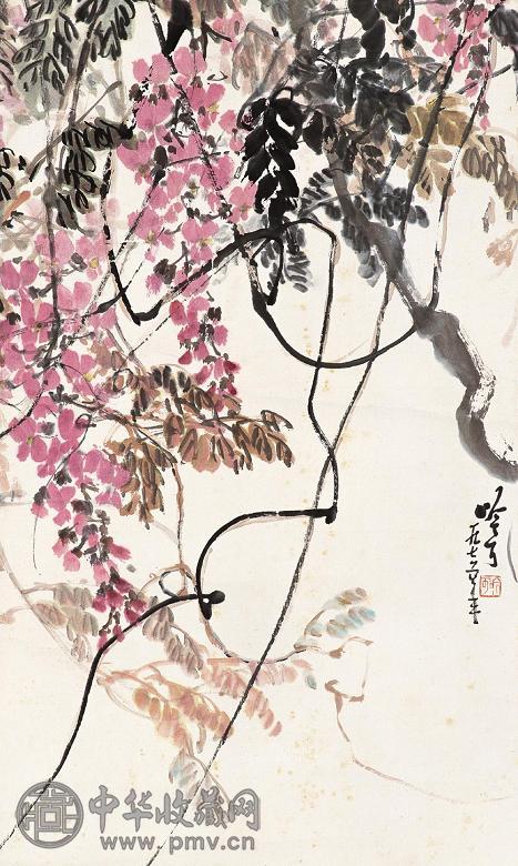 宋吟可 1976年作 紫藤 立轴 设色纸本