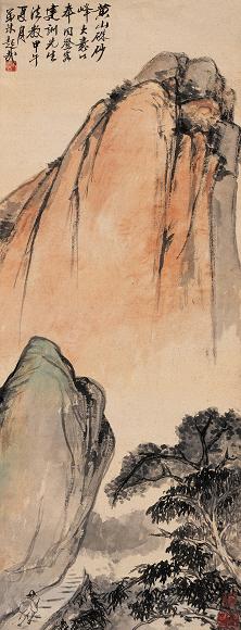 朱屺瞻 1984年作 黄山朱砂 立轴 设色纸本
