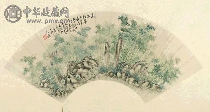 1881年作 东南亚艺术品 扇面 设色绢本