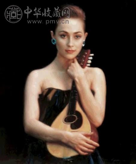 陈逸飞 1989年 穿蓝裙的女孩 布面油画