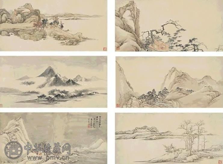 高简 1707年作 山水 手卷(6段) 设色纸本