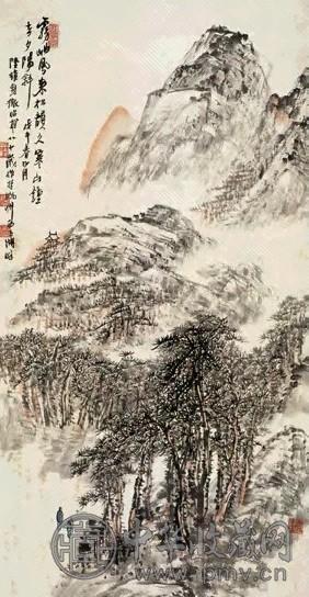 近现代 陆维钊 松林闲步 轴