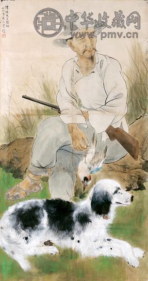 方人定 1937年作 猎人 镜心 设色纸本