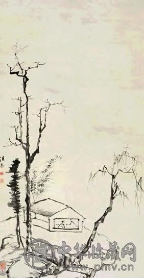 汪恭 山水 轴 设色墨本