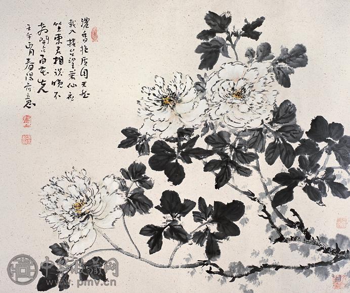 霍春阳 2002年作 牡丹 镜心 设色纸本