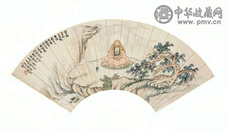 钱云鹤 1930年作 达摩面壁 扇面 设色纸本