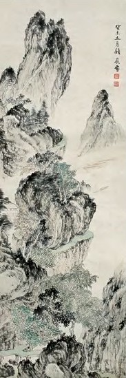 顾飞 1943年 山水图 片 浅设色纸本