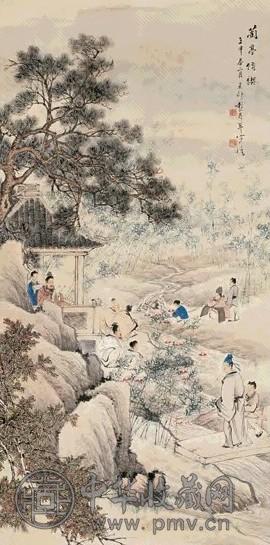 彭寿年 1932年作 兰亭修褉 立轴 设色纸本