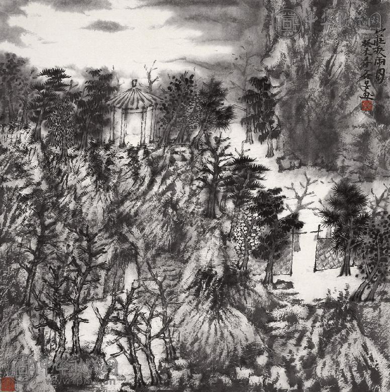 张谷旻 山庄秋雨图 纸本