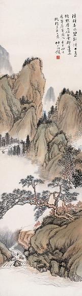 汪仲山 1942年作 溪头春水 立轴 设色纸本