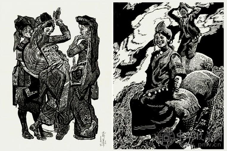 江碧波 1984年 近邻、白云深处 木版