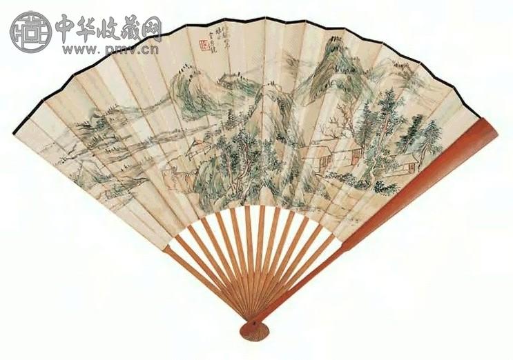 金蓉镜 秋山图 成扇 设色纸本