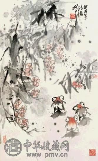 潘鸿海 金鱼 立轴 设色纸本