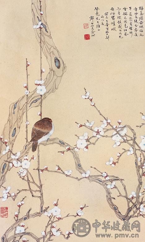 邓白 梅雀争春 立轴 设色纸本