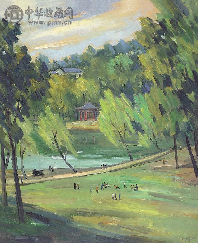 倪贻德 西湖风景 布面油画