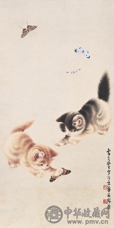 曹克黉 双猫 立轴 纸本