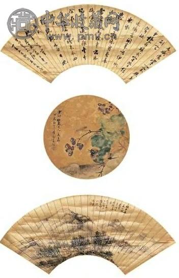 吴淦 1887年作 书画合璧 三挖 立轴 质地不一