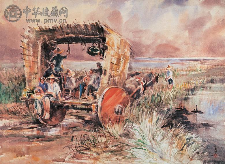 蓝荫鼎 1957年2月作 晚归 水彩纸本