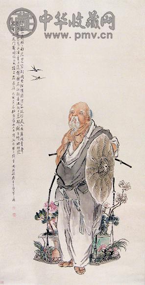 钱书城 1909年作 人物 立轴 设色纸本