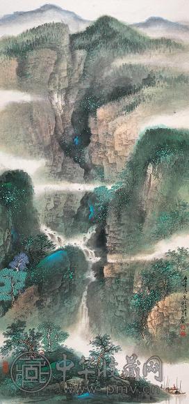 劳继雄 2005年作 叠嶂飞泉 镜心 设色纸本