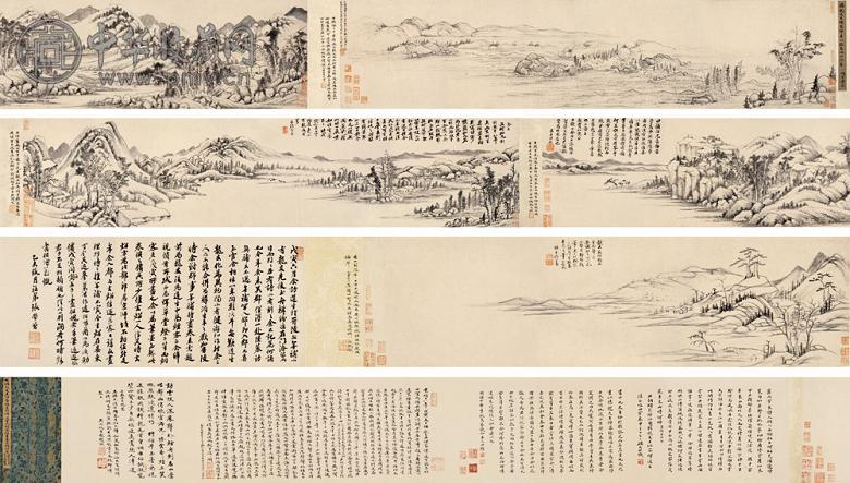 杨文聪 王时敏 张学曾 恽 1638年作 四贤山水 立轴 设色绢本