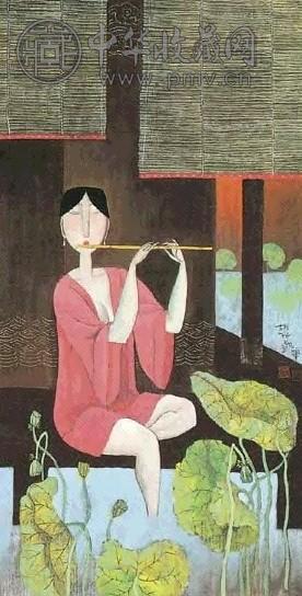 近现代 胡永凯 荷塘箫声 镜心