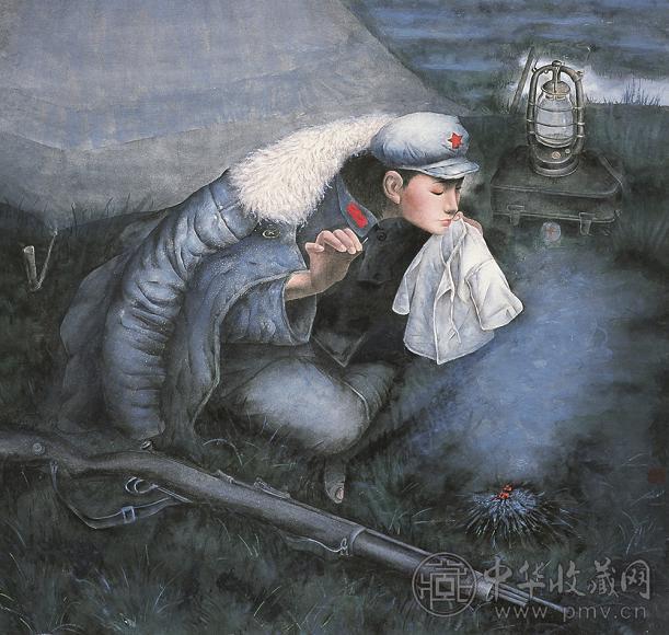 陈政明 红军女杰 立轴 设色纸本