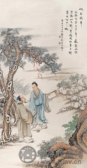 钱云鹤 1940年作 叱石成羊 立轴 设色纸本