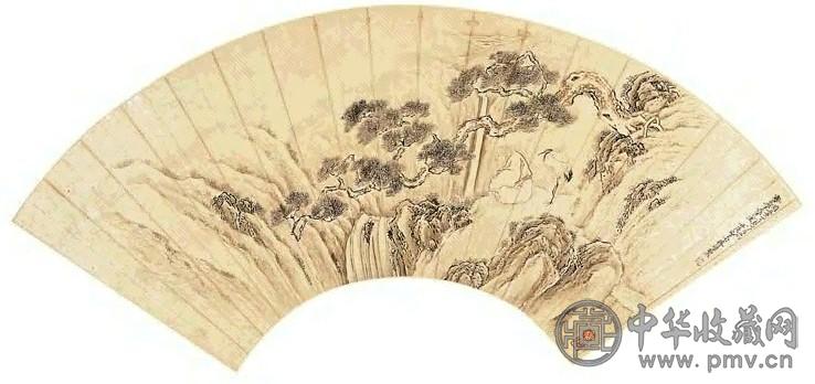 蒋璋 雍正壬子(1732年)作 松崖观瀑 扇面 设色纸本