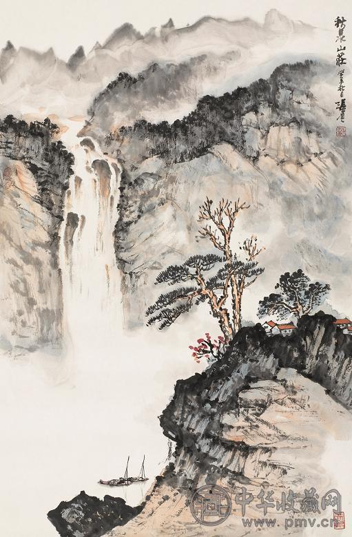 张尔宾 秋泉山庄 镜心 设色纸本