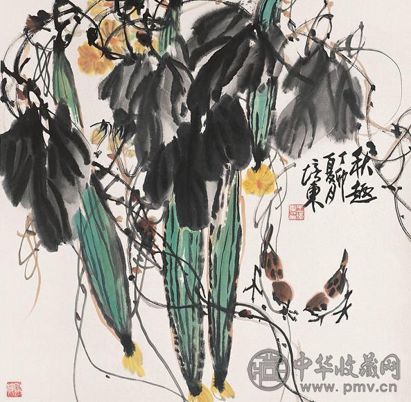 王培东 1987年作 丝瓜小鸟 镜心 设色纸本